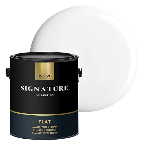 EVOLVE Signature Collection Luxury Interior Paint & Primer, Flat Sheen (Cloud White), 1 Gallon – Premium One-Coat Coverage, Low VOC, Low Odor, Washable Finish for Walls, Ceilings & Trim - color: Cloud White, size: 128 Fl Oz (Pack of 1)
