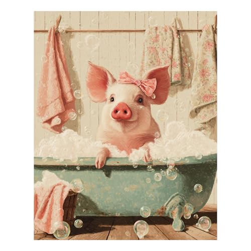 Reivworl Pig Paint by Numbers Kit for Adults Beginner, Pig Paint by Number for Adult, Painting by Number Kits for Gifts and Wall Decor 16x20Inch - color: 07-Pig, size: Without Frame