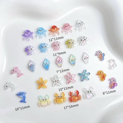 200Pcs Ocean Mini Resin Nail Art Charms Tiny Sea Animal Nail Rhinestones Shell Octopus Starfish Crab Nail Charm Cute Ombre Seahorse Nail Diamond 3D Colorful Summer Nail Supplies for Beach DIY Manicure - color: yellow