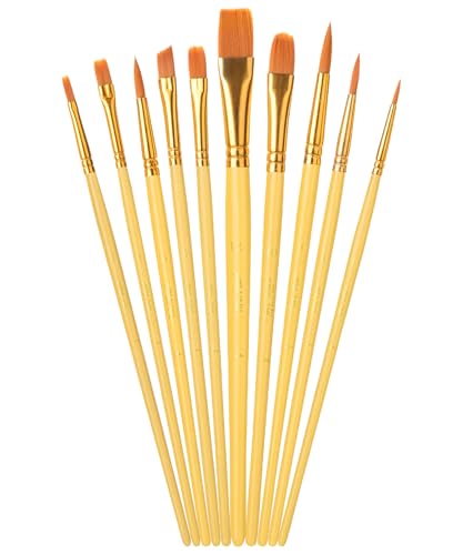 Mr. Pen- Acrylic Paint Brushes Set, 10 Pack, Round & Pointed Tip | Nylon Hair Artist Brushes for Watercolor, Oil, Rock, Face, Nail, Miniature, Canvas, Detailing, Drawing, Art Supplies - color: Yellow, size: 10 Pcs