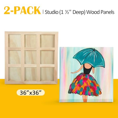 Falling in Art 2 Pack Unfinished Wooden Canvas Panels, 36x36 Gallery Birch Wood Panels Kit, 1 1/2" Deep Art Cradle Boards for Acrylic Painting, Pouring and Burning - size: 36*36 2 Pack