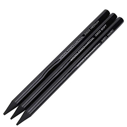 Pssopp 3Pcs Woodless Charcoals Pencils, Charcoal Drawing Bar Sticks Sketch Pencils Artist Art Drawing Sketching Painting Tools Stationery For Students Adults Artist and Beginner