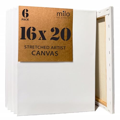 milo Stretched Artist Canvas | 16x20 inch | Value Pack of 6 Canvases for Painting, Primed & Ready to Paint Art Supplies for Acrylic, Oil, Mixed Wet Media, & Pouring, 100% Cotton with Pine Wood Frame - size: 16" x 20"
