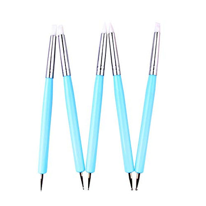 5 pcs/Set Soft Pottery Clay Tool Silicone & Stainless Steel Two Head Sculpting Polymer Modelling Shaper Art Tools Blue
