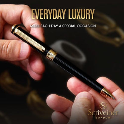 Scriveiner Black Lacquer Ballpoint Pen -Stunning Luxury Pen, Real Gold Plating, Schmidt Black Refill, Best Gift Set for Men & Women, Professional Executive Office, Nice Fancy Designer Pens - color: 1. Black with Gold