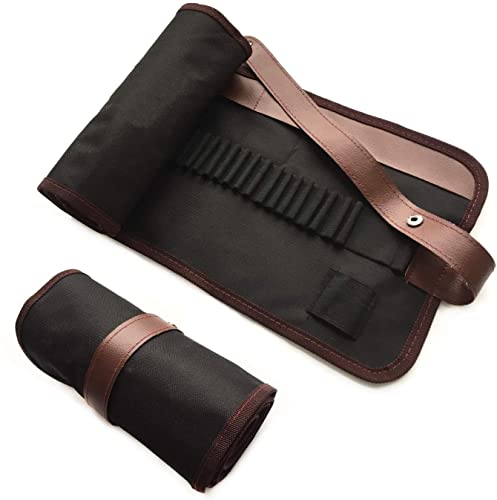 Canvas Pencil Wrap Case, 72 Holes Colored Pencil Roll Holder Storage Pouch for Artist, Office (72 Holes, Brown) - color: Brown, style: 72 Holes