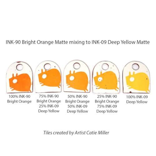 AMACO Ceramic Printing Ink, 8 oz. (236 mL), INK-09 Deep Yellow Matte | Cone 05-10 Intermixable Ceramic Printing Ink for Screenprinting, Monoprinting, and More on Bisque and Unfired Clay - color: Ink-09 Deep Yellow