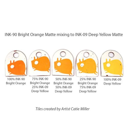 AMACO Ceramic Printing Ink, 8 oz. (236 mL), INK-09 Deep Yellow Matte | Cone 05-10 Intermixable Ceramic Printing Ink for Screenprinting, Monoprinting, and More on Bisque and Unfired Clay - color: Ink-09 Deep Yellow