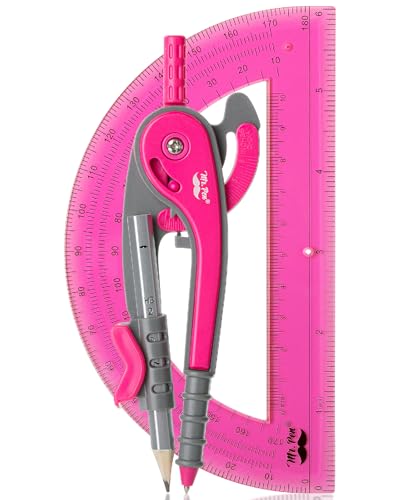 Mr. Pen- Geometry Compass and Protractor Set, 6 Inch Compass | 6 Inch Protractor, Drawing Tool for School, Clear Plastic, Easy Grip, Precision Design for Math, Art, Drafting, Architecture - color: Vivid Cerise, size: 1 Set