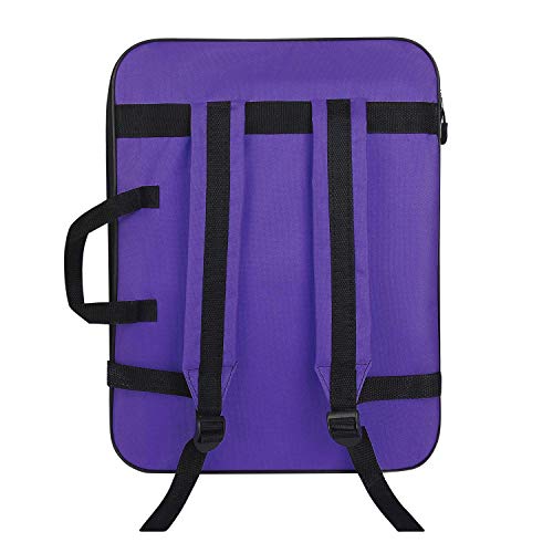 haozaikeji A3 Artist Portfolio Carry Case Bag Portable Waterproof Canvas Shoulder Bag Painting Pad Backpack for Sketching Painting Art Supplies with Shoulder Straps & Carry Handle - color: Purple