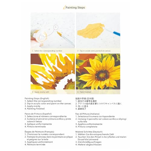 Animal Paint by Numbers Kit for Adults - DIY Orange Tabby Cat and Sunflowers Painting on Canvas 16x20 Inches, Acrylic Paint Set, Suitable for Beginners, Pet Art for Home Decoration or Gifts