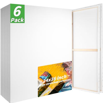 6 Pack Stretched Canvases for Painting 24x36 100% Cotton Large Canvas Boards for Painting Bulk, White Painting Canvas for Oil, Acrylic Paint & Other Painting Media - style: 24x36In-6 Pack