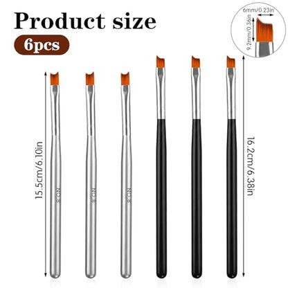 6 Pcs French Tip Brush Oblique Head French Tip Nail Brush, Long Tip Bristle Brushes for Gel & Acrylic Wooden Handle, Fine Liner Painting Pen for Nail Art 2 Styles Manicure Brushes