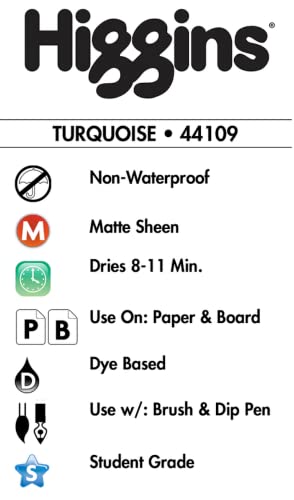 Higgins Dye-Based Drawing Ink, Turquoise, 1 Ounce Bottle (44109) - color: Turquoise