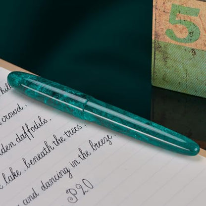 Asvine C80 Fountain Pen #8 Stub 1.1mm Nib Large Handcraft Calligraphy Art Drawing Pen with Converter Pen Case Collection Set (Green Glitter) - color: Green Glitter, style: Stub