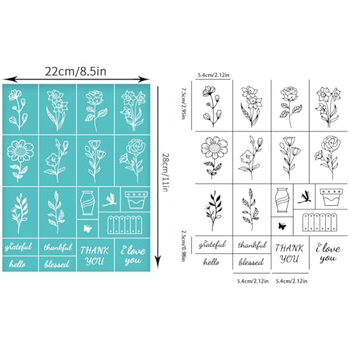 2 Sheets Plants Borders Silkscreen Stencil, Reusable Self-Adhesive Silk Screen Printing Wild Flower Pattern Plastic Mesh Bouquet Stencil for Painting on Wood Fabric DIY T-Shirt - style: Simple Flower