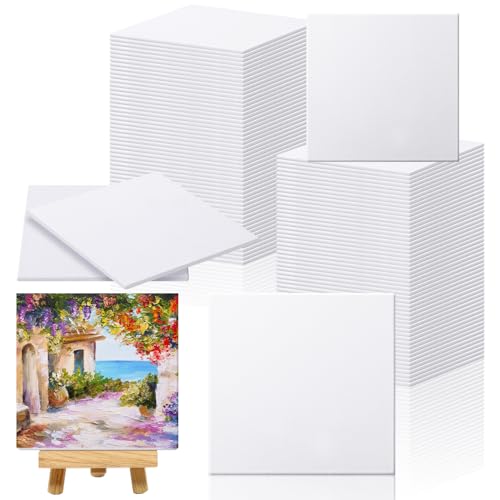 Moinchore 100 Pcs Mini Painting Canvas Panels Art Painting Canvases Panels Cotton Blank White Small Canvas Acid Free Boards for Watercolor Acrylic Oil Paint(4 x 4 Inch) - size: 4 x 4 Inch