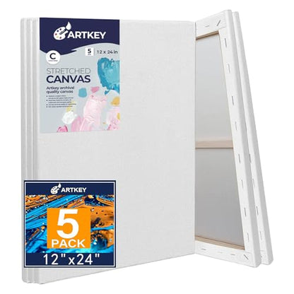 Large Canvases for Painting 12x24 Inch 5-Pack, 12.3 oz Triple Primed Acid-Free 100% Cotton Stretched Canvas, Blank Large Canvas for Oil Paint Acrylics Pouring & Wet Art Media - size: 12"x24"(5-Pack), style: Studio