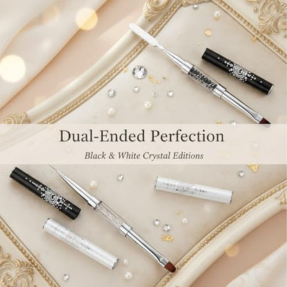 Double Ended Nail Builder Gel Brush and Palette Set,French Tip Brushes Hard Gel,Flat/Oval Nail Brushes,Liner Brush & Spatula,Nail Design Tools for Salon & DIY Use（3PCS）