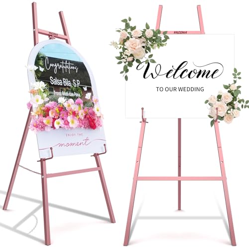 Easel Stand for Sign, Heavy Duty Metal Display Easel with Adjustable Chain, 4-Tier Height Art Easel for Painting, Wedding Sign, Posters & Commercial Display (Rose Gold) - color: Rose Gold