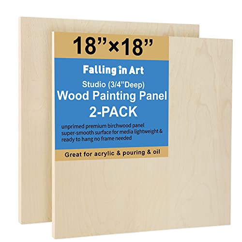 Falling in Art Unfinished Birch Wood Panels Kit for Painting, Wooden Canvas 2 Pack of 18 x18 Studio 3/4" Deep, Cradle Boards for Pouring, Art, Crafts, Burning and More - size: 18*18 2-pack
