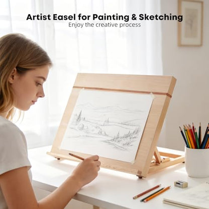 A3 Wooden Tabletop Easel for Painting, 18.5" x 14.2" | Adjustable 4-Position Table Top Easel for Painting, Desktop Artist Painting Easel with A3 Sketch Paper for Adults, Students - size: A3(18.5"x14.2")
