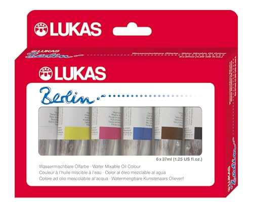 Lukas Berlin Pro Artists Water Mixable Oil Paint Set of 6 (37mL) Starter Set of 6-37 ml Tubes, Water Soluble, Lightfast Pigments, Quick Drying, Easy Clean-Up, Eco-Friendly, Professional Quality - color: Starter Set of 6 - 37 ml Tubes, size: 1.25 Ounce (Pa