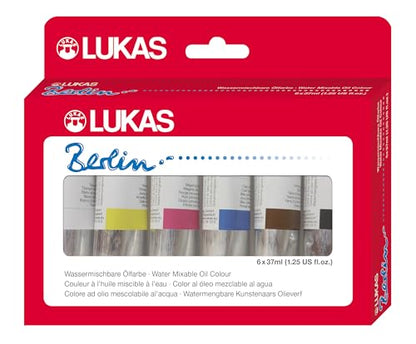 Lukas Berlin Pro Artists Water Mixable Oil Paint Set of 6 (37mL) Starter Set of 6-37 ml Tubes, Water Soluble, Lightfast Pigments, Quick Drying, Easy Clean-Up, Eco-Friendly, Professional Quality - color: Starter Set of 6 - 37 ml Tubes, size: 1.25 Ounce (Pa