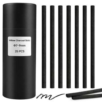Willow Charcoal Sticks, Natural Willow Charcoal Pencils for Artists, Beginners, Students, Great for Sketching, Drawing, and Shading, Pack of 25 (7-9, Millimeters) - style: 7-9mm