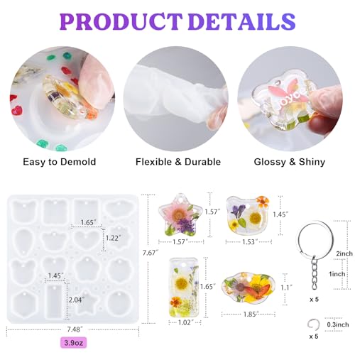 LET'S RESIN Keychain Resin Molds Silicone with Hole, 16 Cavities UV Resin Jewelry Pendant Mold for Beginner, Epoxy Resin Molds for Keychain Pendant Jewelry Making - color: Geometric Keychain Molds