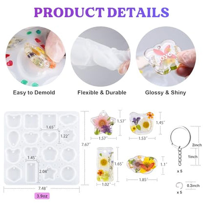 LET'S RESIN Keychain Resin Molds Silicone with Hole, 16 Cavities UV Resin Jewelry Pendant Mold for Beginner, Epoxy Resin Molds for Keychain Pendant Jewelry Making - color: Geometric Keychain Molds