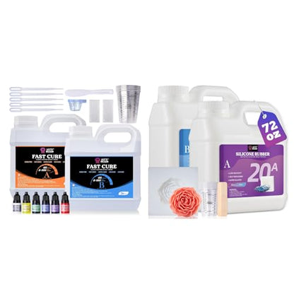 LET'S RESIN Fast Cure Epoxy Resin & Silicone Mold Making Kit 72oz, 20A Non-Toxic Platinum Silicone Rubber for Mold Maker