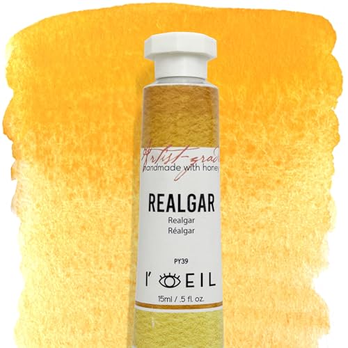 L'oeil (Genuine Minerals) Professional Artist Grade Extra Fine Handmade Watercolor 15ml Paint Tube, 0.5 Fl Oz, Natural Granulation, Rich Colour Luminosity, Lightfast Non-fading, Archival Quality (Realgar) - color: Realgar