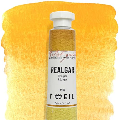 L'oeil (Genuine Minerals) Professional Artist Grade Extra Fine Handmade Watercolor 15ml Paint Tube, 0.5 Fl Oz, Natural Granulation, Rich Colour Luminosity, Lightfast Non-fading, Archival Quality (Realgar) - color: Realgar