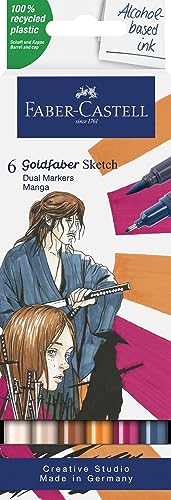 Faber-Castell Goldfaber Alcohol Sketch Markers | Back to School Art Supplies Must Have | 6 Dual Tip Markers Colors - Manga, Colored Markers for Anime Drawing and Illustrations & Manga Gifts - style: Manga