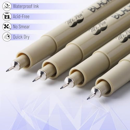 Mr. Pen- 0.25mm Micro Fine Point Pens, 4 Pack, Black Ink, Ultra Fine Point | Waterproof, Acid-Free, No-Smear Quick-Dry Fineliner Pens for Drawing, Sketching, Journaling, Outlines & Everyday Writing - color: Black, size: 0.25mm, 4 Pack