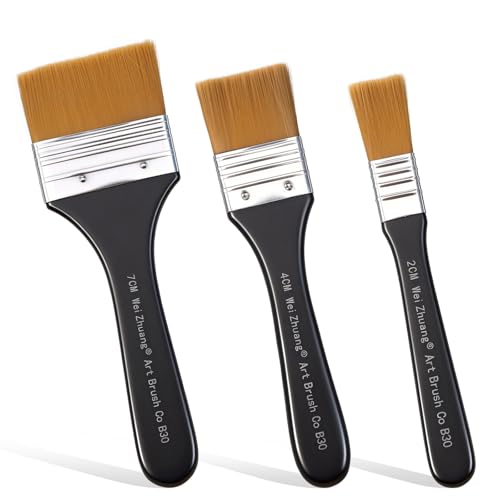 3 Pcs Wide Flat Paint Brushes, Assorted Size Paint Brush Large Artist Painting Brushes Nylon Flat Paints Brush Set for Acrylic Oil Painting Watercolor Varnish Canvas Gesso