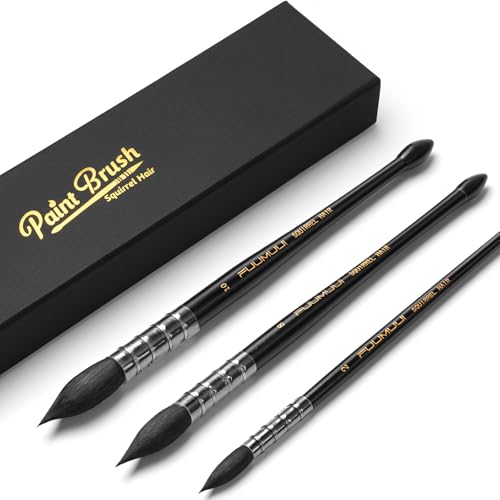 3PCS Squirrel Hair Watercolor Brushes, Fuumuui Professional Mop Round Quill Detail Fine Tip Watercolor Paint Brush Set for Water Color Gouache Ink Painting - Sizes #2, 8, 10 - color: Size #2, #8, #10
