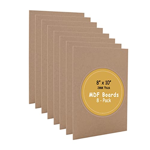 (8-Pack) CalPalmy 8” x 10” MDF Boards - 2mm Thick Boards for Carpentry, Interior Design, Hobby Crafts, and More - with Smooth, Unfinished Sides and Sanded Edges - size: 8 x 10 x 0.08" (8 Pack)