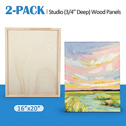 Unfinished Birch Wood Canvas Panels Kit, Falling in Art 2 Pack of 16x20’’ Studio 3/4’’ Deep Cradle Boards for Pouring Art, Crafts, Painting, and More - size: 16*20 2-pack