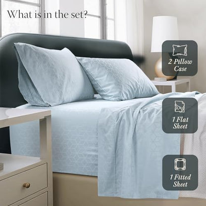 Threadmill Egyptian Cotton Full Size Sheet Set | 100% Certified Egyptian Cotton Sheets for Full Size Mattress | Bed Sheets with Deep Pocket | Soft Damask Jacquard 4Pc Cooling Bedding Set | Light Blue - color: Light Blue Cadence, size: Full