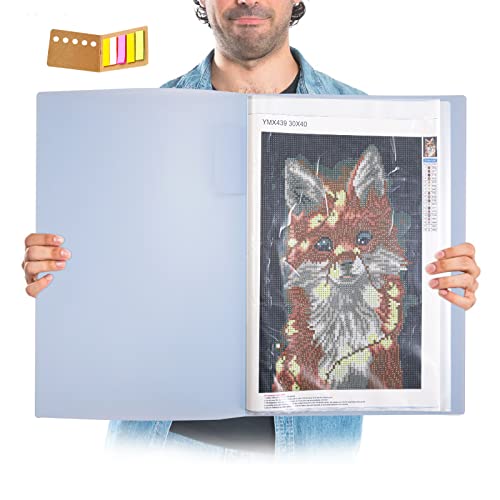 A3 Art Portfolios Case 40 Pages,Diamond Painting Storage Book,Pocket Protector with Index Stickers,11.8 x 16.5 inch Clear Sheet Protectors Portfolio Folder for Artwork,Report,Photo (Blue) - color: Blue-40 Sleeves