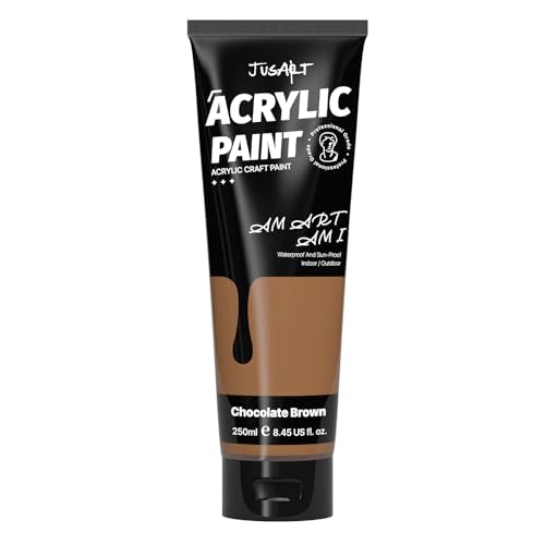 JusArt Acrylic Paint Chocolate Brown Tubes 250ml (8.45 oz), Non Toxic Craft Paint, No Fading Rich Pigment for Canvas Painting, Wood, Fabric, Clay, Stone, Ceramics Art Supplies for Artists, Adults - color: Brown