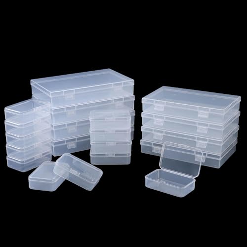 LJY 20 Pieces Mixed Sizes Rectangular Empty Mini Clear Plastic Organizer Storage Box Containers with Hinged Lids for Small Items and Other Craft Projects Plastic Containers with Lids Quart Containers - color: Transparent, size: Mixed Sizes