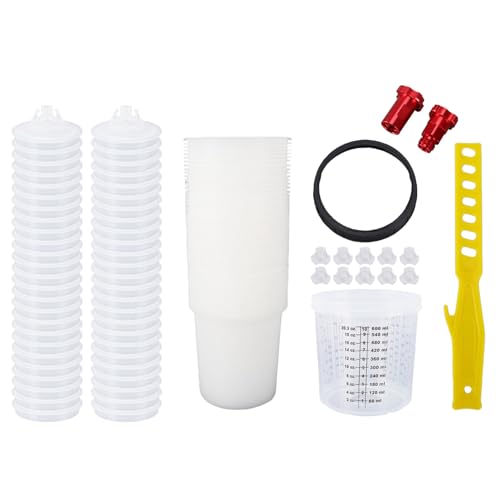 Dpofirs 50 Pack Disposable Spray Cup Liners Lids | 20.3oz Liner System Hard Cup Mixing Stick for HVLP LVLP Sprayers