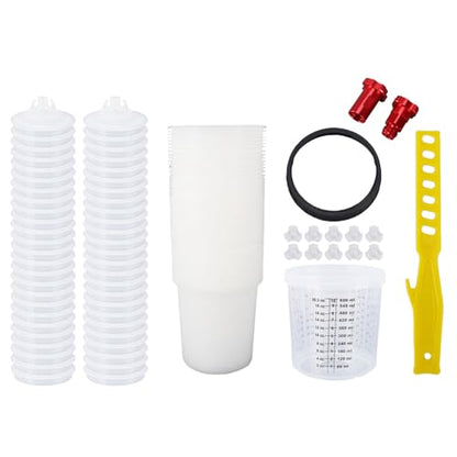 Dpofirs 50 Pack Disposable Spray Cup Liners Lids | 20.3oz Liner System Hard Cup Mixing Stick for HVLP LVLP Sprayers