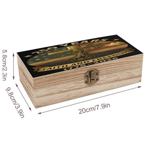 250 Years Faith And Freedom 1776 2026 USA Flag Cross Tree Roots Dove Jewelry Box Wooden Rustic Multi-Purpose Organizer with Front Clasp for Jewelry, Crafts, Accessories & Small Items - color: style-6