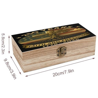 250 Years Faith And Freedom 1776 2026 USA Flag Cross Tree Roots Dove Jewelry Box Wooden Rustic Multi-Purpose Organizer with Front Clasp for Jewelry, Crafts, Accessories & Small Items - color: style-6