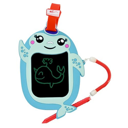 Boogie Board Sketch Pals Noa the Narwhal 4” LCD Writing Tablet for Kids – Reusable Mess-Free Drawing Pad with Tethered Stylus – Clip-On Travel Doodle Board Toy – Ages 3+ - style: Noa Narwhal