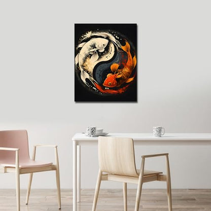TUMOVO Paint by Numbers for Adults Beginner, Yin Yang Symbol with Koi Fish Paint by Numbers Kid Paint by Number Kits DIY Acrylic Painting Kits Paint by Numbers for Kids Beginner, 16 x20 Inch - color: Koi Fish